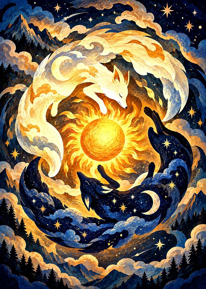 Celestial Sun and Moon Fox Yin-Yang