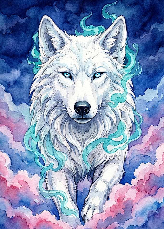 White Wolf Spirit Watercolor Poster