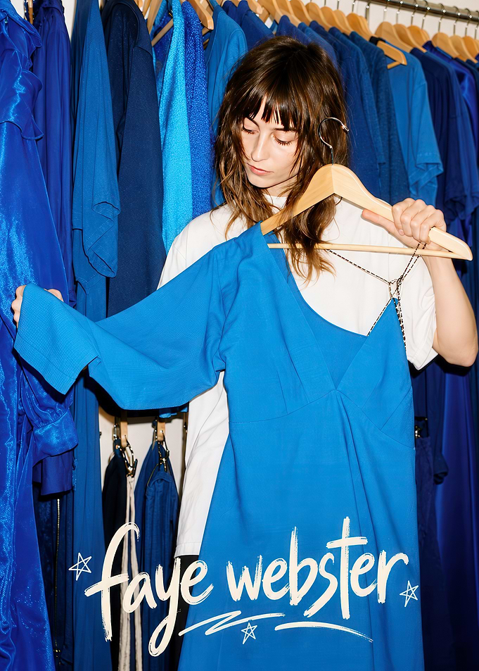 Faye Webster holding blue dress