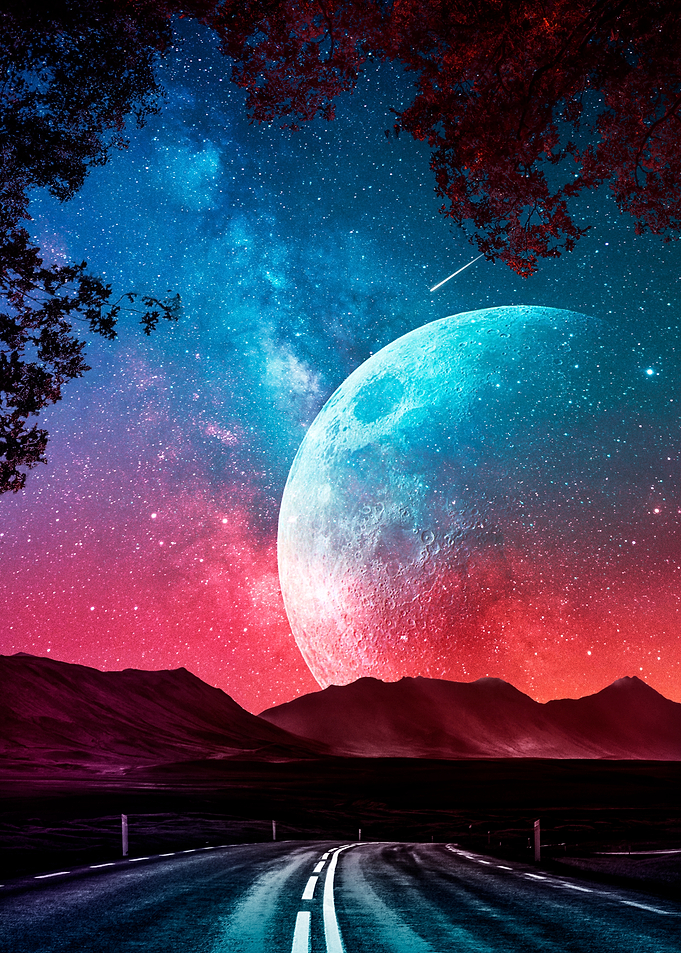 Surreal Moonlit Road Landscape