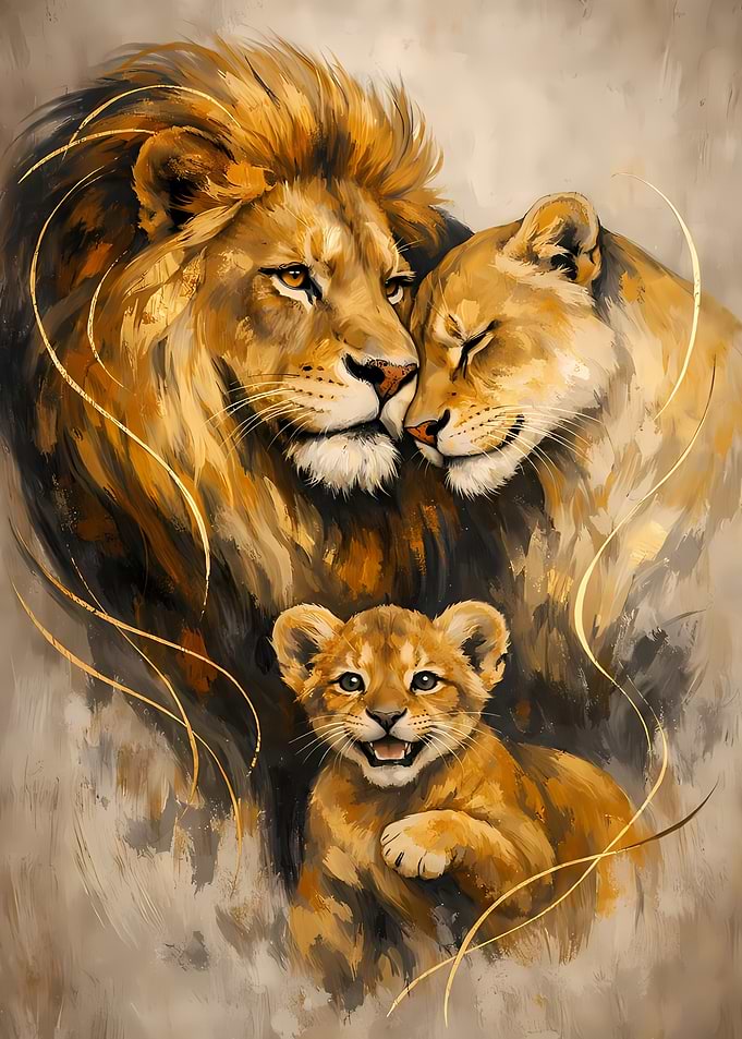 Lion Family Portrait Painting