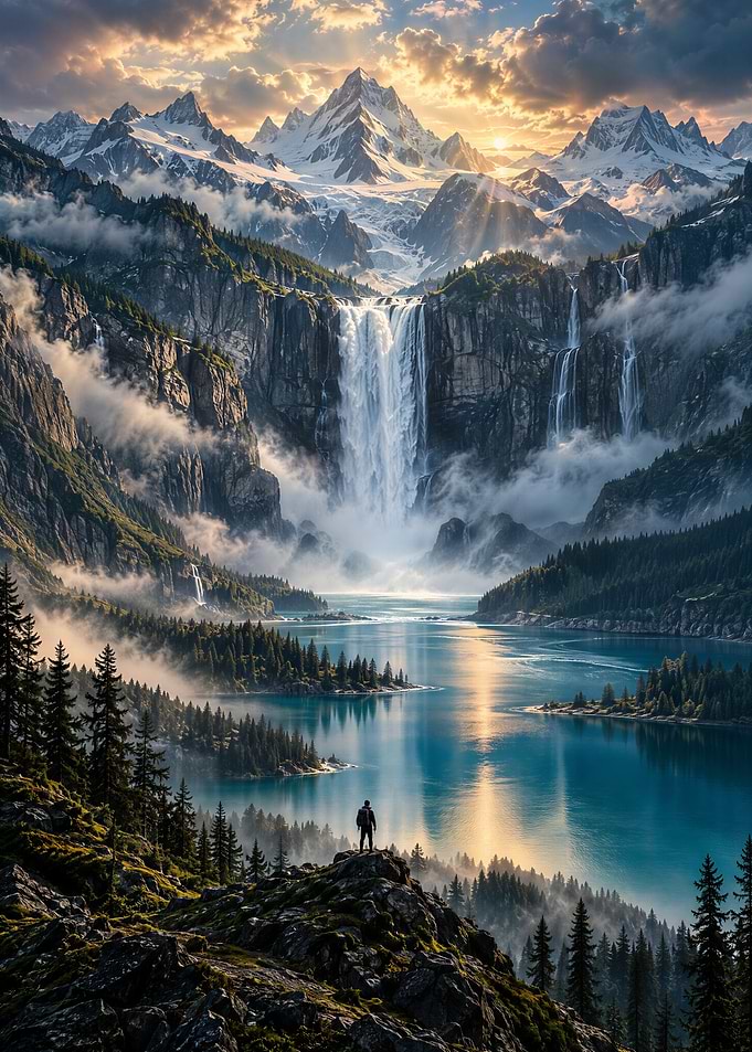 Majestic Mountain Waterfall Landscape