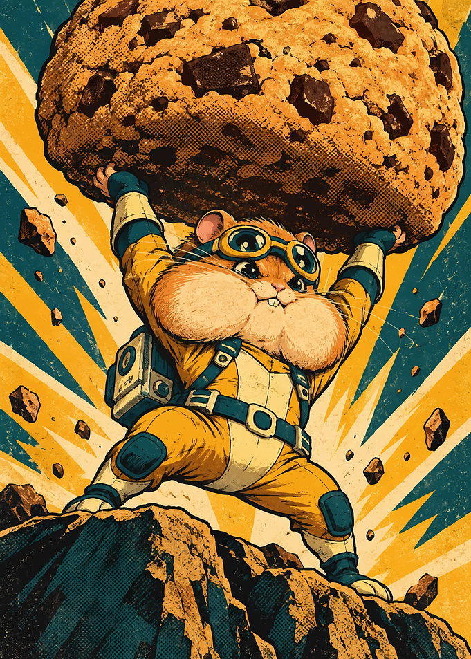 Heroic Hamster Lifting Giant Cookie