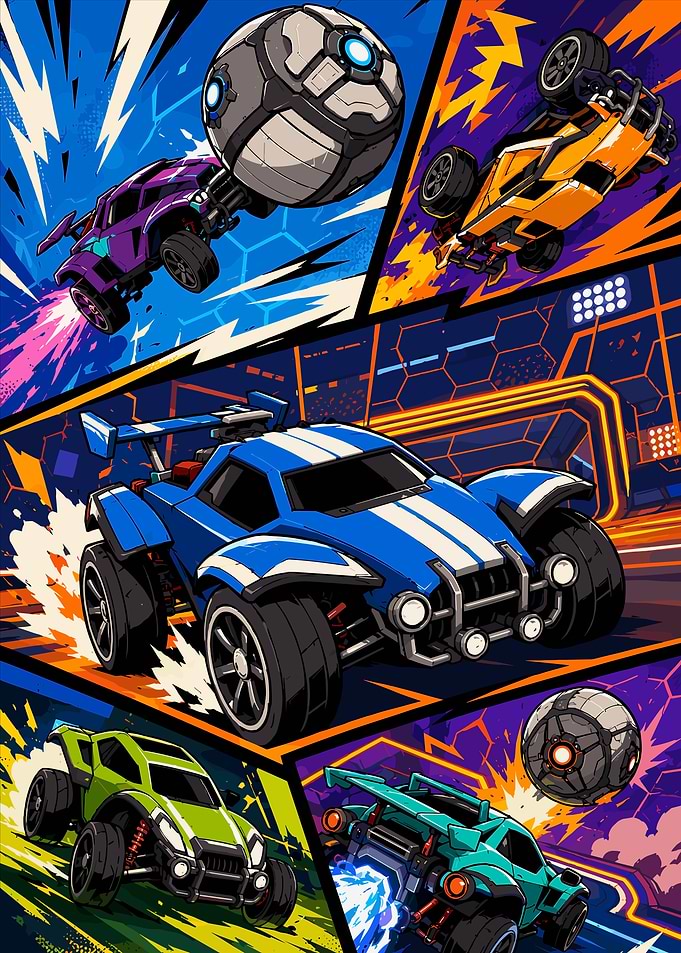 Rocket League Action Comic Collage