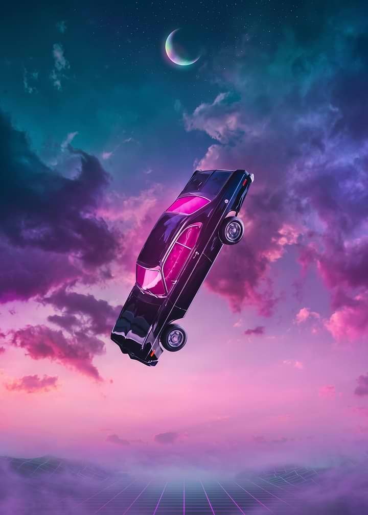 Retro Synthwave Flying Muscle Car