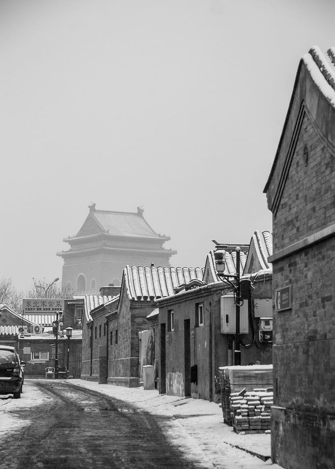 Snowy Beijing Hutong Alleyway
