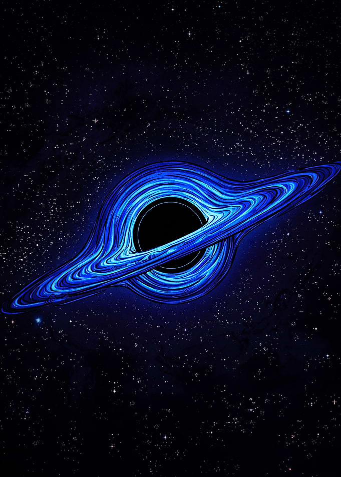 Glowing Blue Black Hole in Space