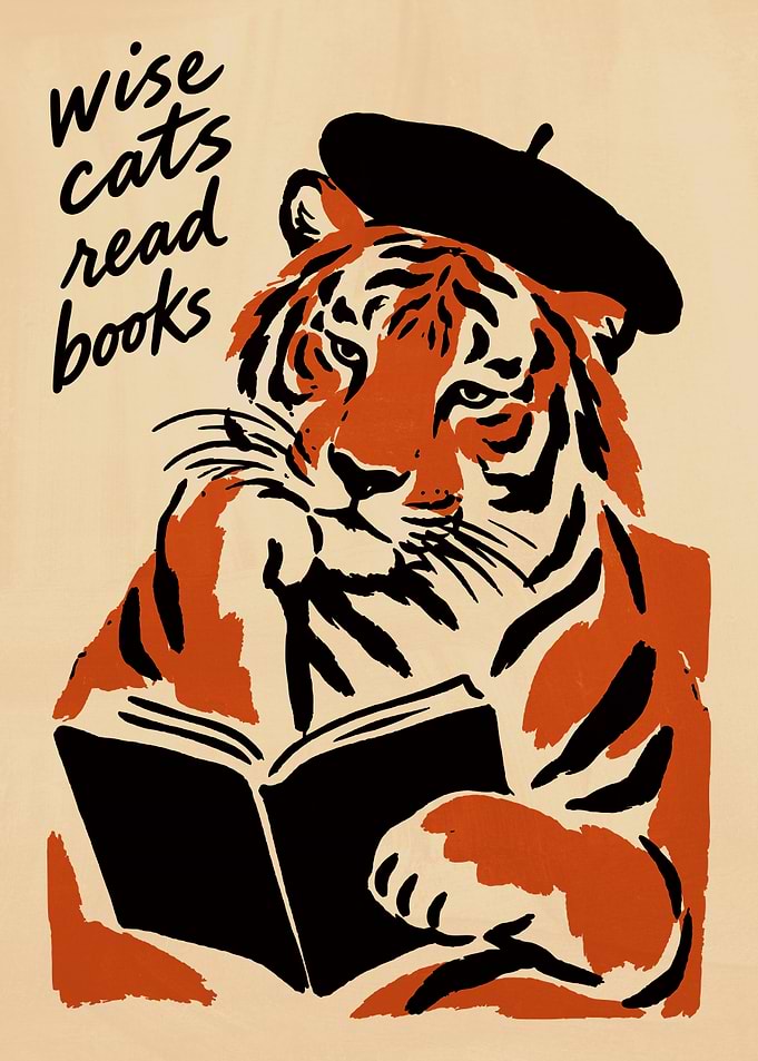 Wise Tiger Reading a Book