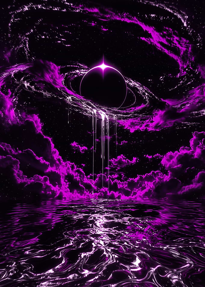 Surreal Purple Cosmic Eclipse Over Water