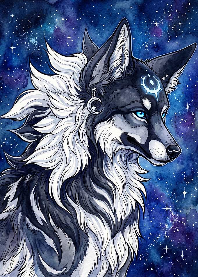 Celestial Wolf Galaxy Fantasy Poste