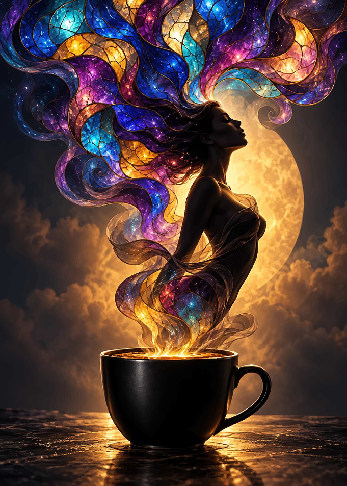 Celestial Goddess Emerging from Coffee Cup