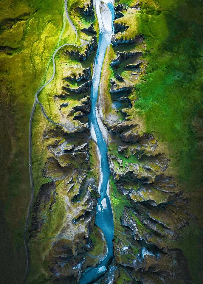 Aerial View of Fjaðrárgljúfur Canyon