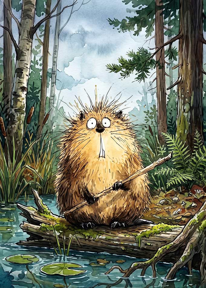 Funny Beaver Forest Watercolor Post