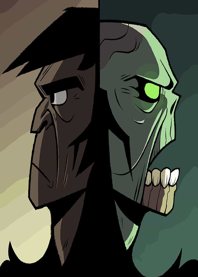 Split Face Man and Zombie