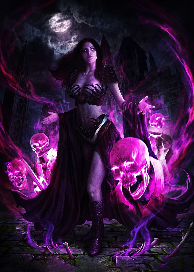 Dark Sorceress Summoning Spectral Skulls