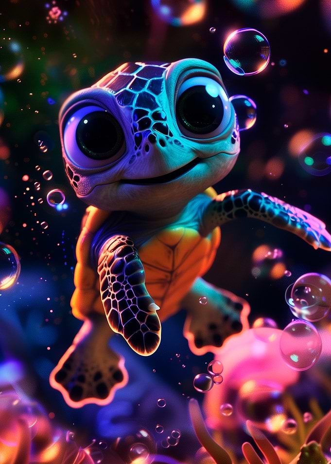 Cute Baby Sea Turtle Underwater
