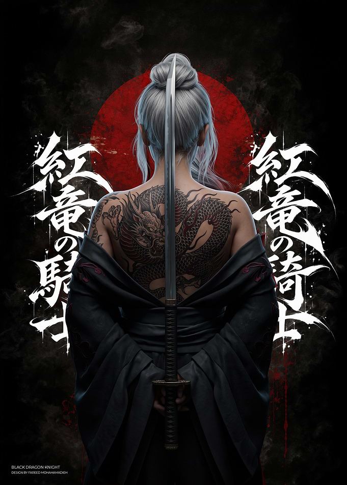 Black Dragon Knight Samurai Poster