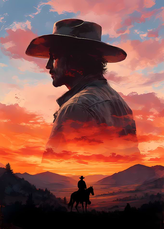 Cowboy Silhouette at Sunset