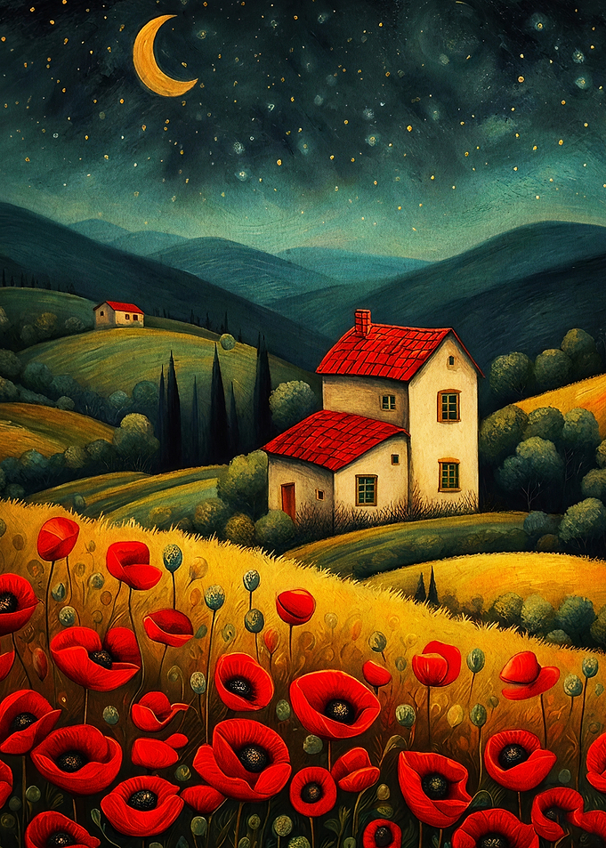 Tuscan Poppy Night Starry Art