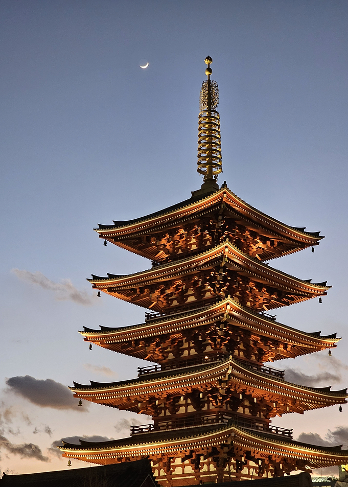 Illuminated Japanese Pagoda at Twilight Tokyo