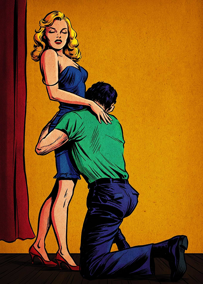 Vintage Comic Style Romantic Embrace