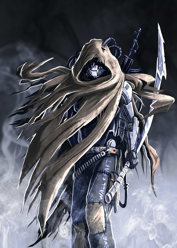 Cybernetic Warrior in Tattered Cloak