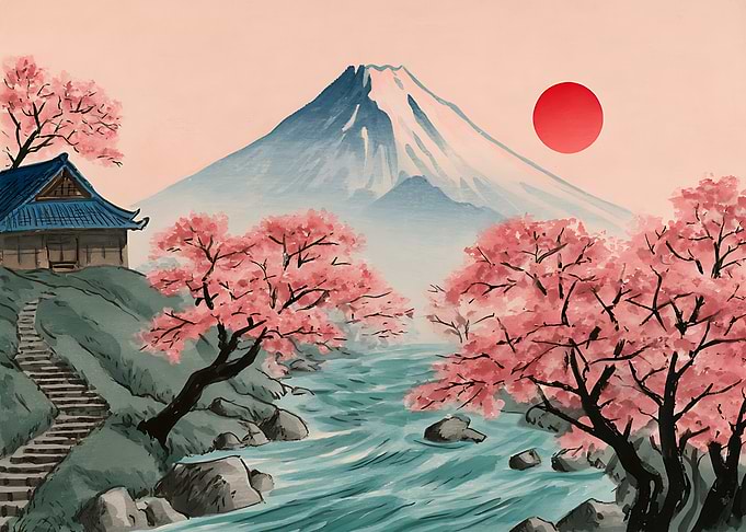 Mount Fuji and Cherry Blossoms Landscape