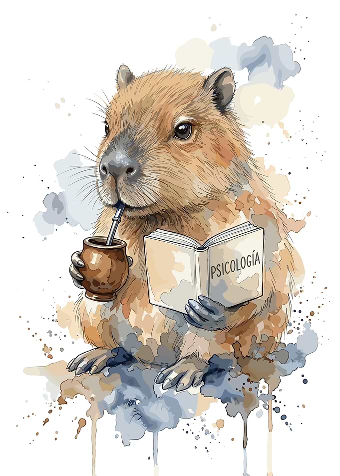 Capybara Reading Psychology and Drinking Mate