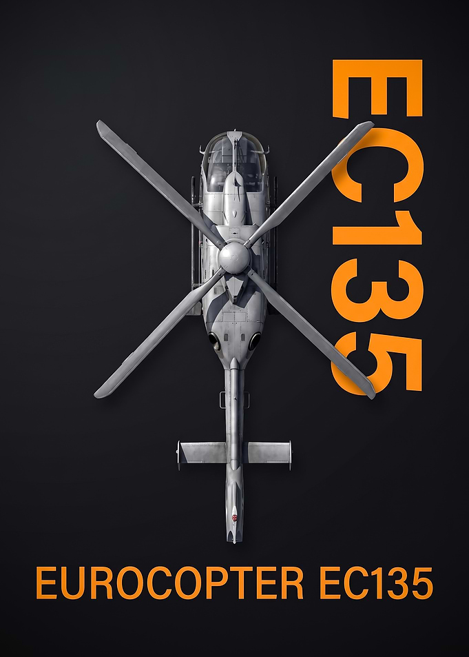dark background top view eurocopter EC135 Helicopter Blueprint Poster