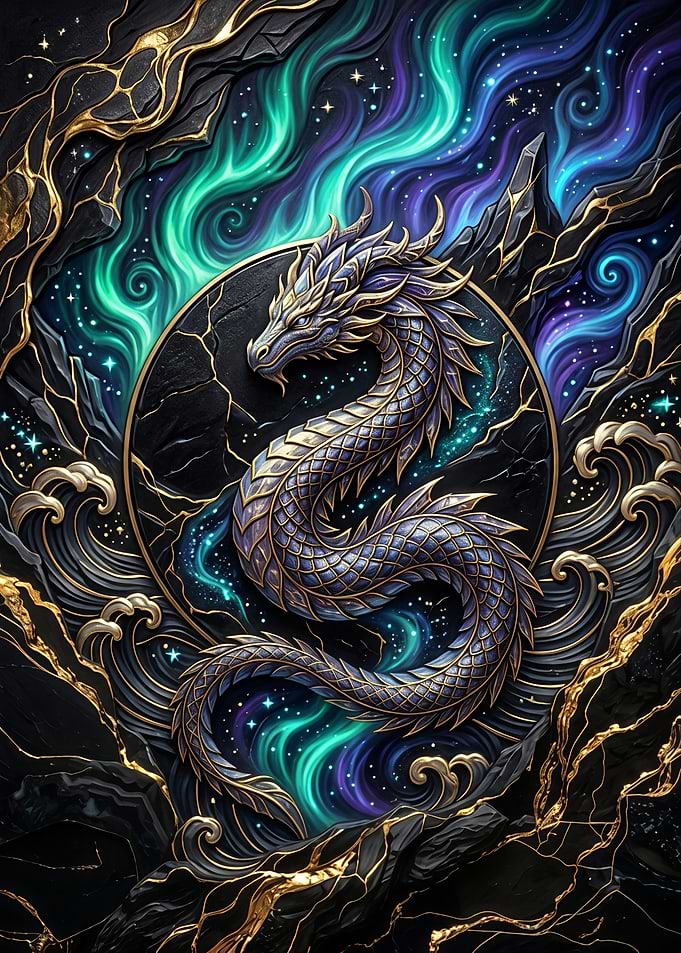 Ethereal Dragon in Cosmic Waves