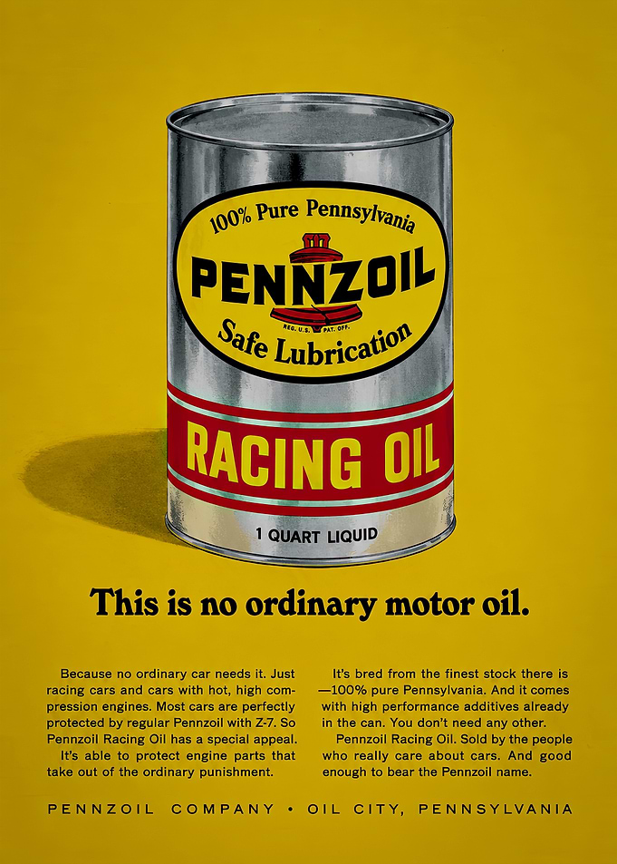 Vintage Pennzoil Racing Oil Advertisement