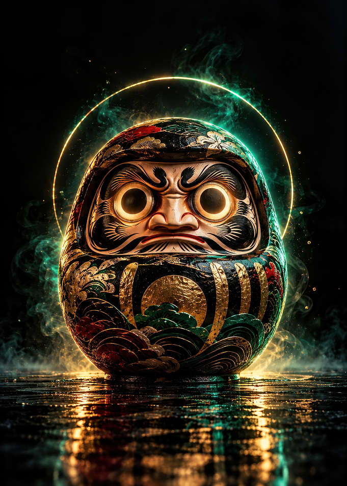 Emerald Daruma – Japanese Lucky Charm in Golden Light