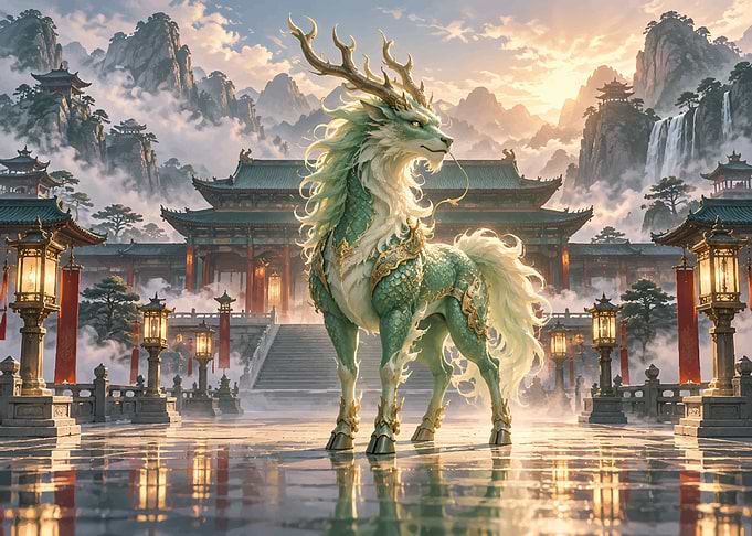 Majestic Qilin in Ancient Palace