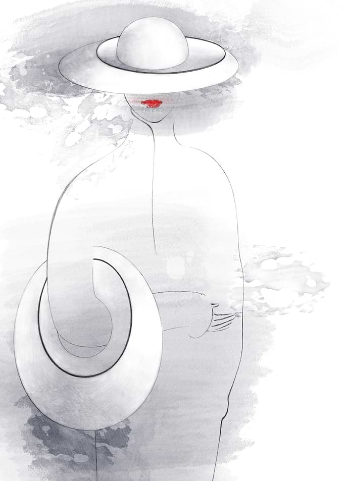 Minimalist Fashion Illustration with Red Lips
