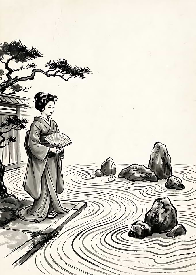 Geisha in a Zen Garden