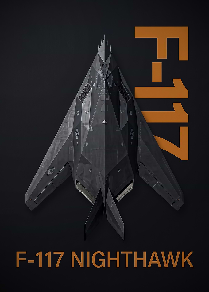dark background top view F117 Nighthawk Stealth Fighter Poster