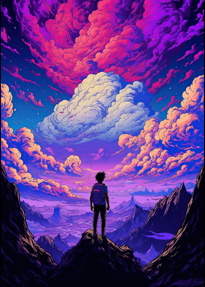 Boy Standing on Mountain Peak
