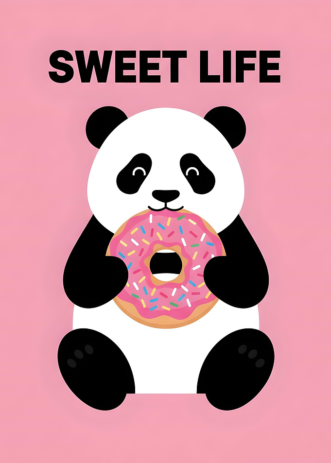 Sweet Life Cute Panda Eating a Donut