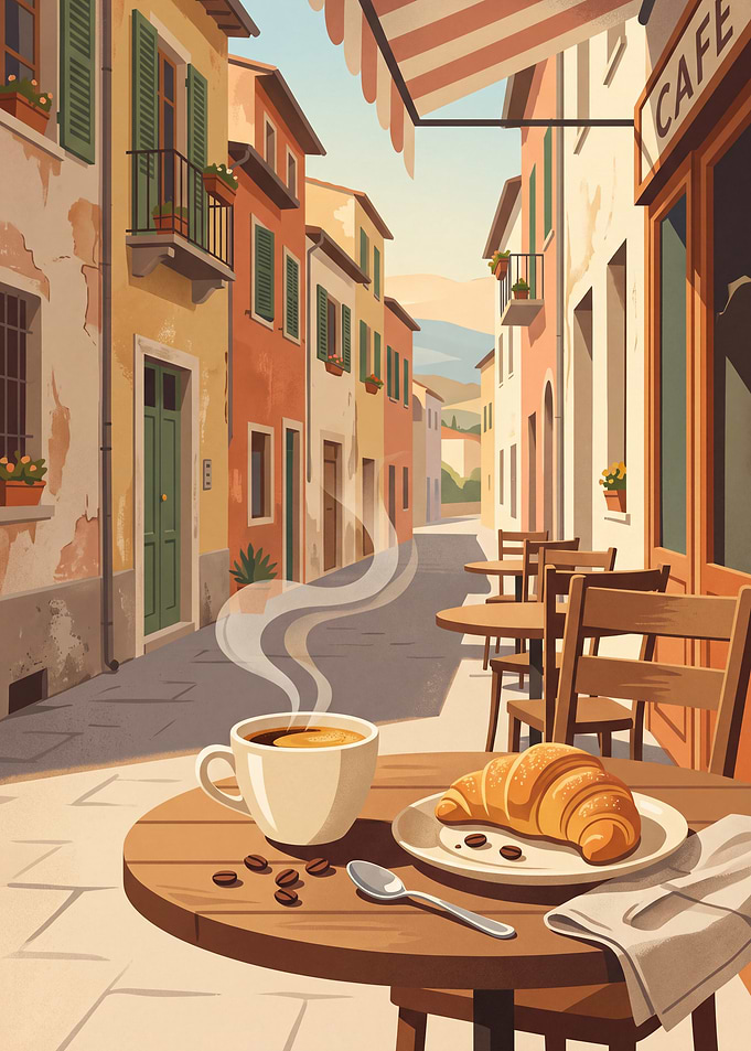 Morning Coffee and Croissant in Italy