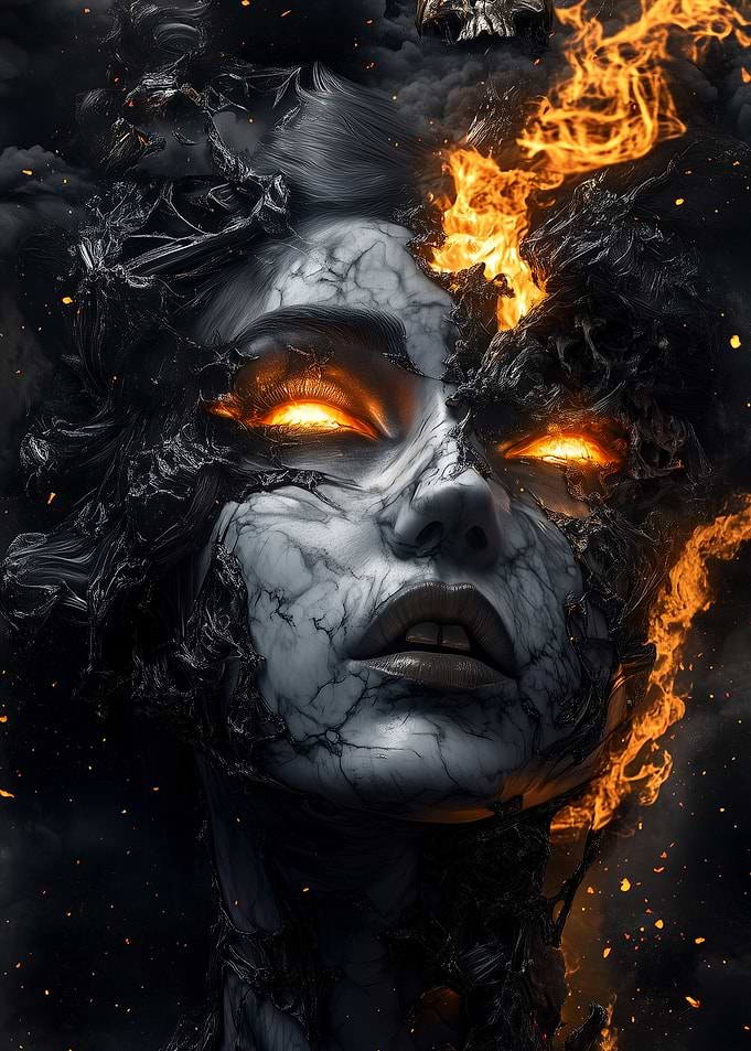 Fiery Marble Goddess Portrait