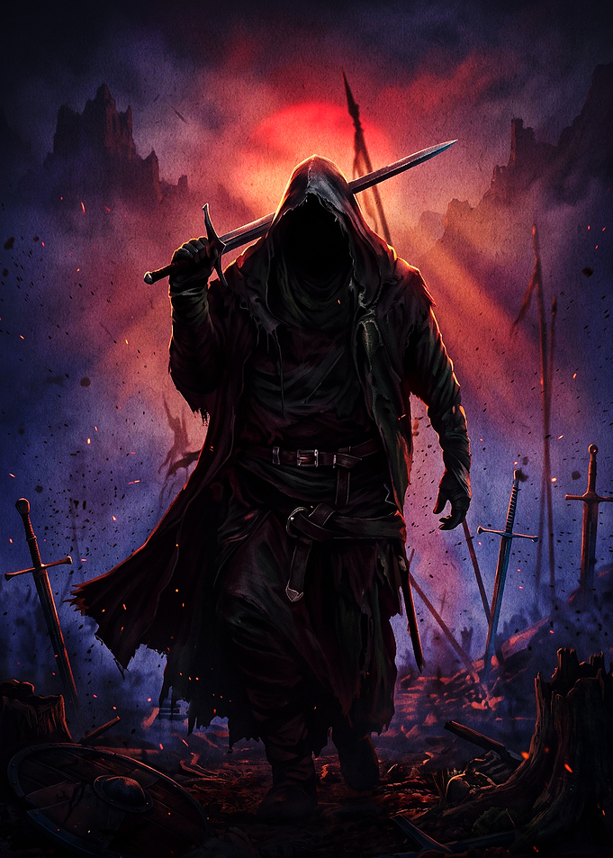 Dark Hooded Warrior on Battlefield