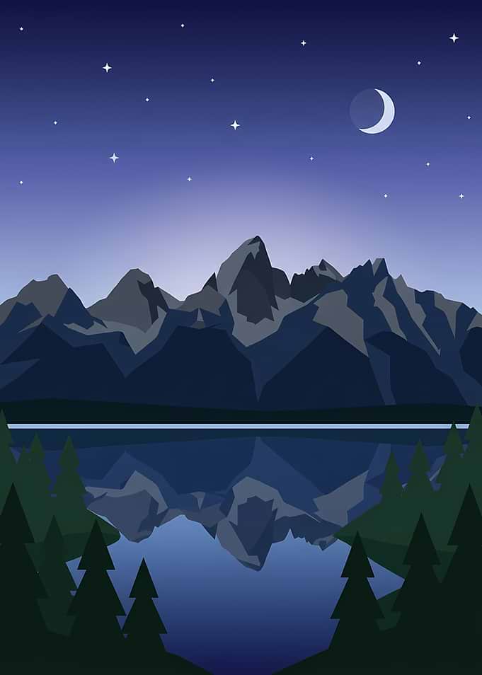 Minimalist Mountain Lake Night Landscape