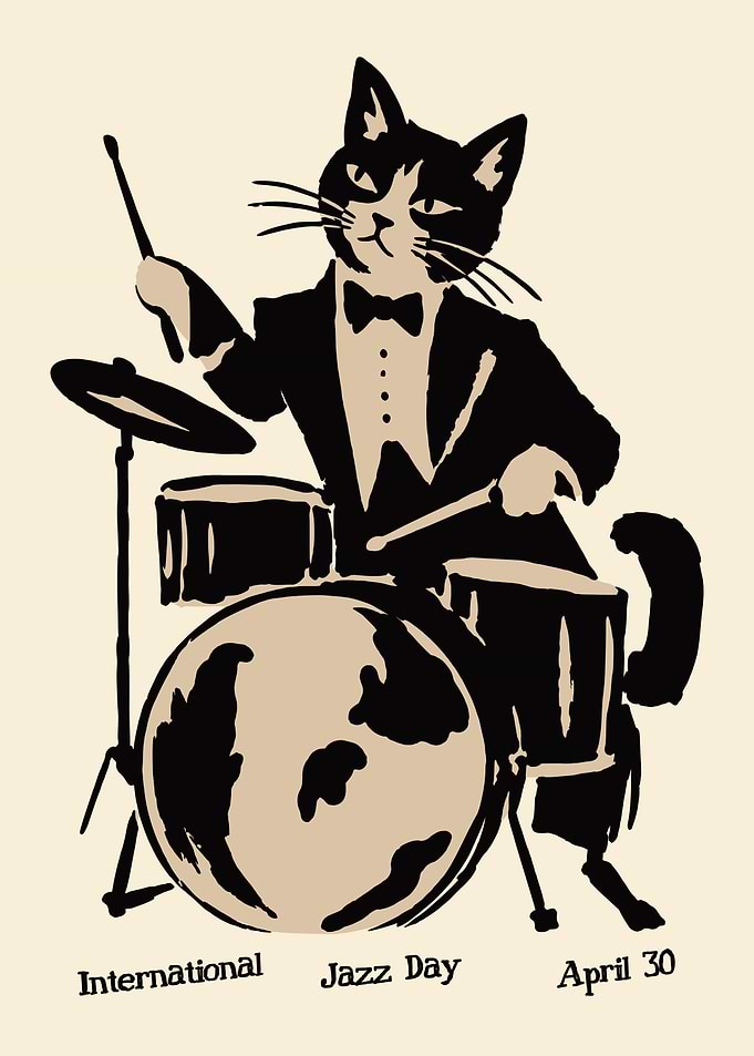 Cat Drummer International Jazz Day Poster