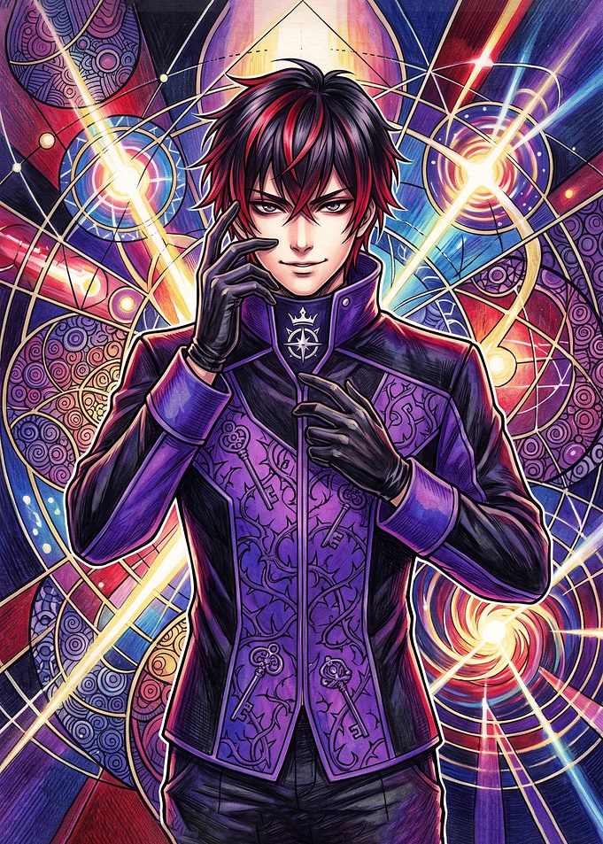 Anime Boy in Purple Gothic Attire