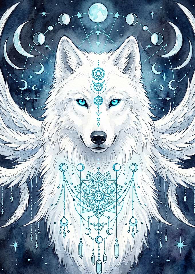 Celestial Wolf Mandala Blue Poster