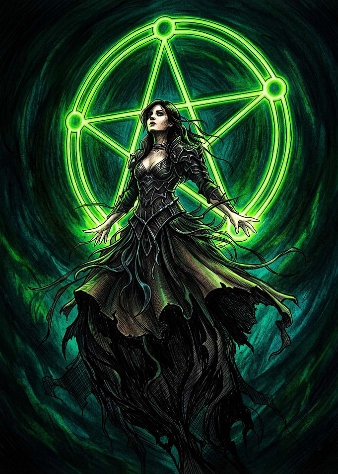 Dark Sorceress Casting Green Magic