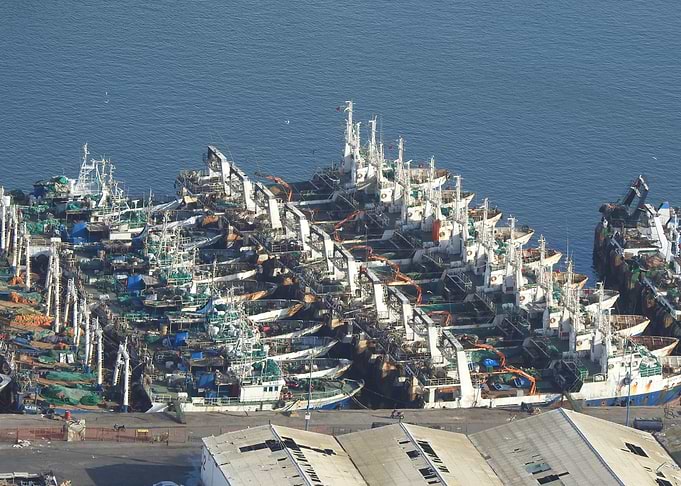 Aerial View of Crowded Fishing Fleet