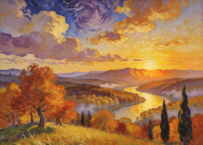 Vibrant Autumn Landscape Oil Painting