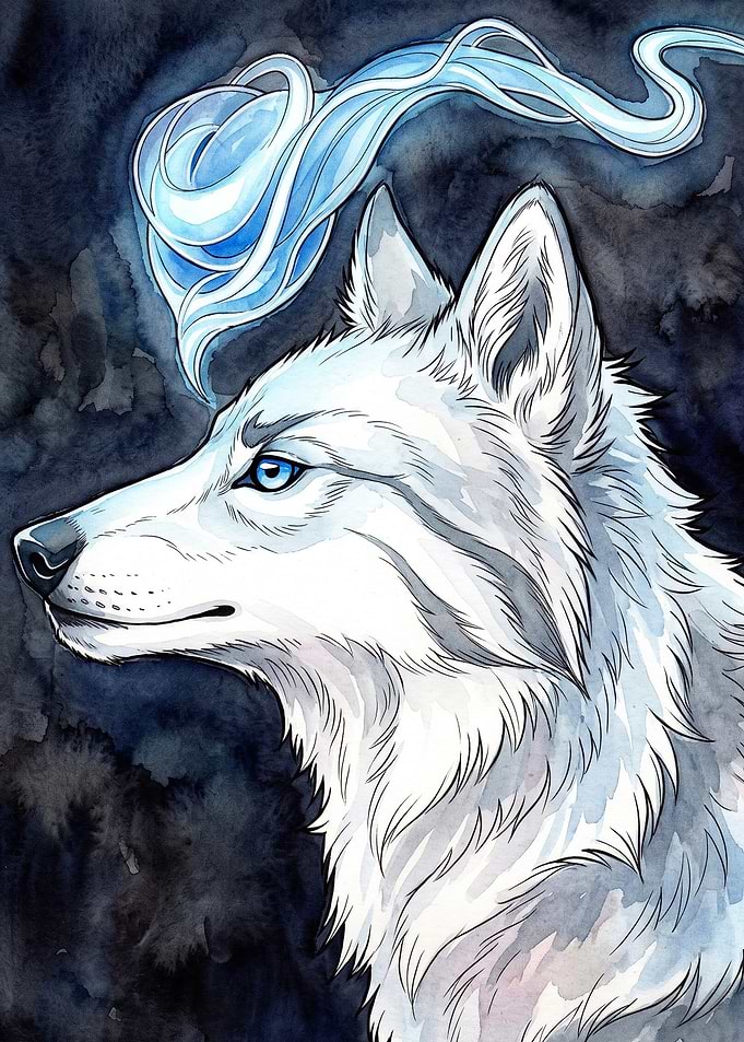 White Wolf Spirit Watercolor Art