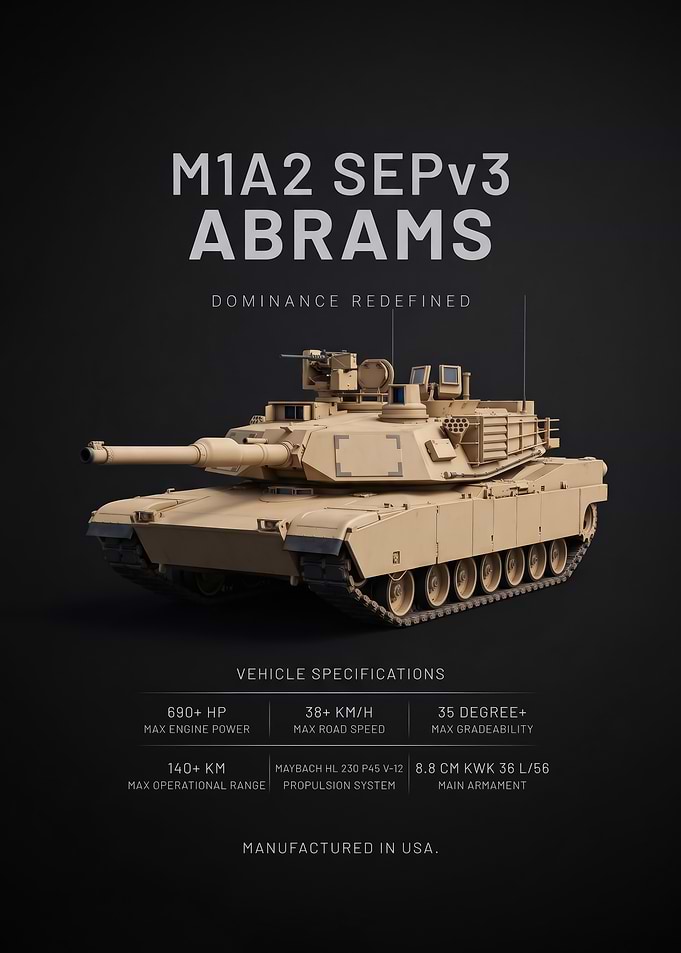 black minimalist background M1A2 SEPv3 Abrams Tank Poster